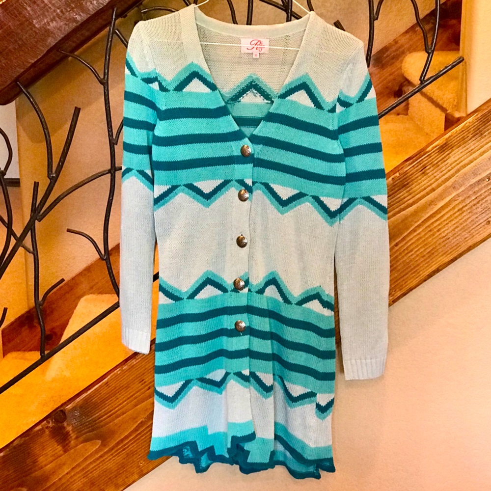 Roja Sweater Duster With Aztec Geometric Hem XS